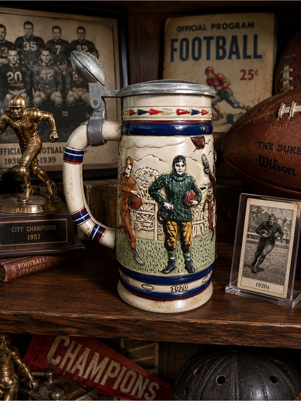 Vintage Avon 1983 Football Beer Stein with Pewter Lid